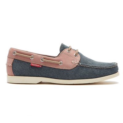 Chatham Ladies Bantham Premium Leather & Canvas Boat Shoes - Navy & Pink